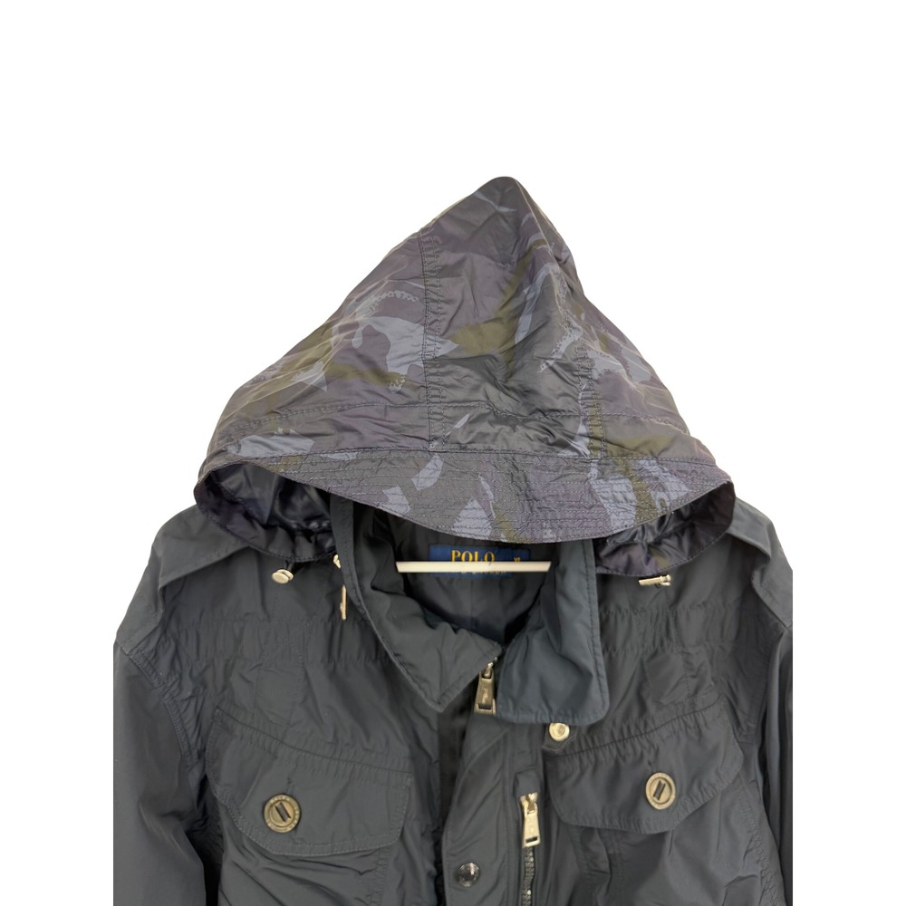 Polo Ralph Lauren Field Jacket Mens XL Navy Blue Camo Hood Utility Coat - Picture 2 of 9